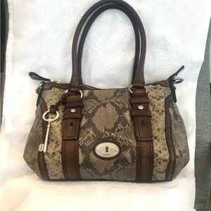 Fossil Maddox genuine leather and genuine snakeskin handbag satchel
